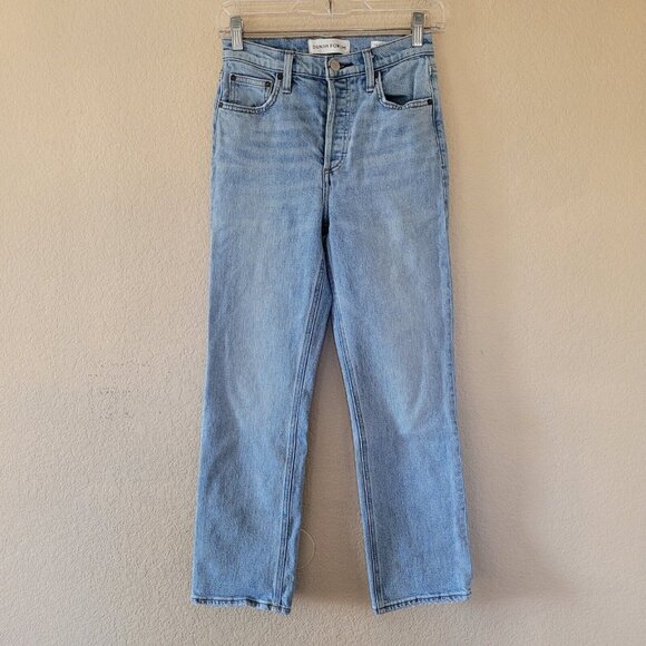 Aritzia Denim Forum The Arlo High Rise Straight Jeans Sz 25 Blue Stretch Cotton - Picture 1 of 10